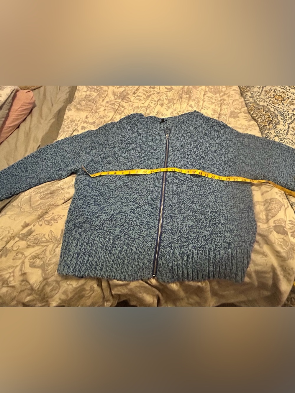 Talbots Women’s Heathered Blue Full-Zip Knit Sweater